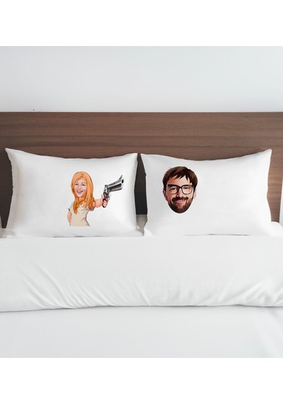 Bk Gift Kişiye Özel Karikatürlü Pamuklu 2 Li Yastık Kılıfı Seti-5 50x70cm , Sevgiliye , Ev si, Tasarım Ev Tekstili
