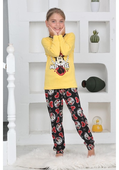 Miniğimin Cicileri Mnn Ms Kalpli Kız Çocuk Pijama Takımı - Sarı Sarı