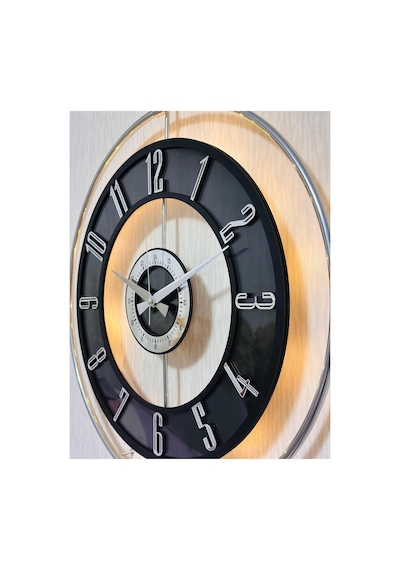 Pey Aksesuar Metal Camlı Duvar Saati Krom Statık 50 X 70cm Orta Boy Işıklı M51-kromgrı-şeffaf-siyah-gümüş Gri