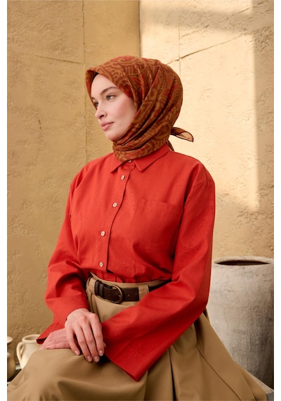 Silk Home Soft Eşarp 73099-26 Olive, Kiremit, Oksit Kahve