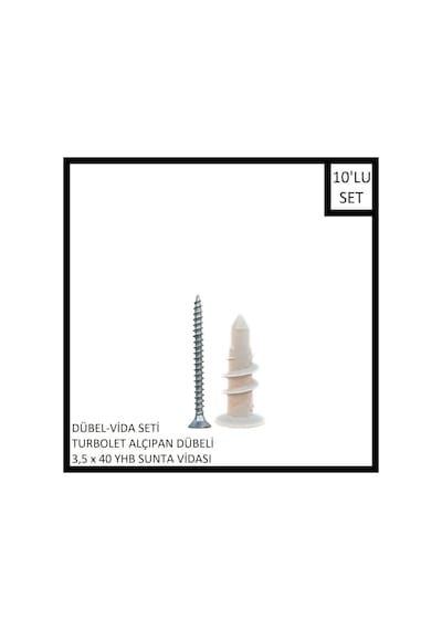 Dübel-vida Seti, Turbolet Alçıpan Dübeli, 3,5x40 Yhb Sunta Vidası, 10 Adet