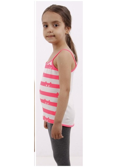 Toontoy Kids Kız Çocuk Kedi Baskılı Atlet Ekru