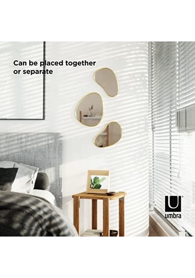 Umbra Hubba Pebble Duvar Montaj Aynaları, 3'lü Set, Pirinç Açık