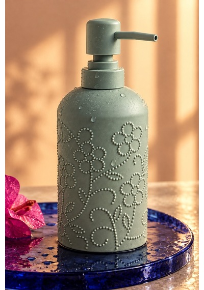 Rosıe Adaçayı Yeşili Çiçek Dokulu Yuvarlak Seramik Sıvı Sabunluk 350 Ml Karışık