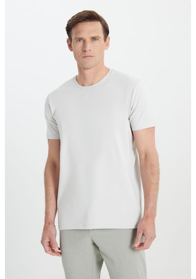 Erkek Acık Grı 360 Derece Her Yöne Esneyen Slim Fit Bisiklet Yaka Tişört Açık Gri