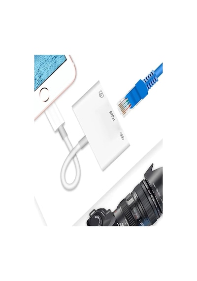 Iphone 7 8 X 11 11 Pro 12 13 13 14 Pro Max İle Uyumlu Ve Ipad Uyumlu Usb Ethernet Lightning Şarj Adaptörü 3in1