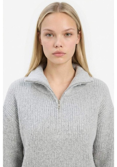 Defacto Relax Fit Yarım Fermuarlı Triko Kazak F3897ax25wngr277 Gri