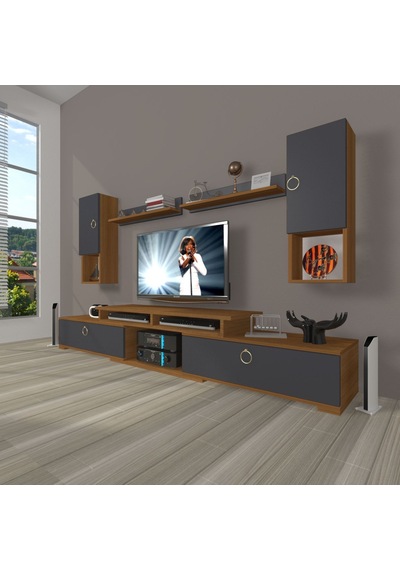 Decoraktiv Flex 5da130 Mdf Gold Tv Ünitesi Tv Sehpası Ceviz - Antrasit