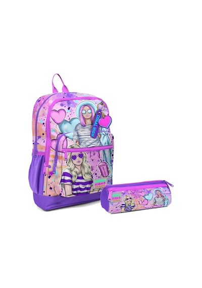 Coral High İlkokul Sırt Çantası ve Kalemlik Seti - Pembe Mor Fashion Girl - Kız Çocuk