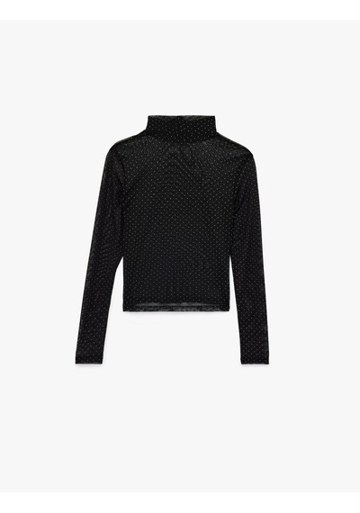 Koton Transparan Uzun Kollu Dik Yaka Tül Taşlı Bluz Siyah 6sak80032pk Siyah