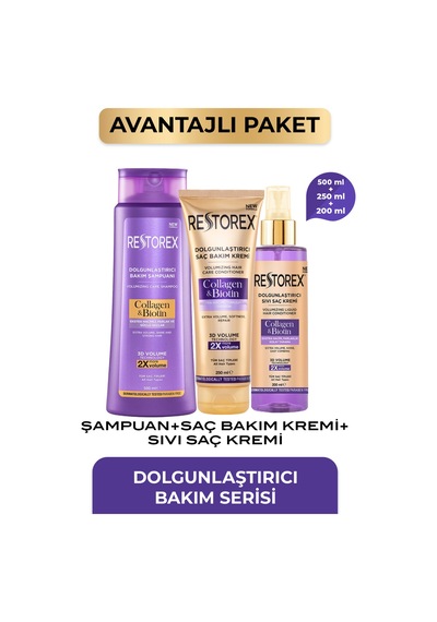 Kolajen & Biotin Dolgunlaştırıcı Sıvı Saç Kremi + Şampuan + Saç Bakım Kremi