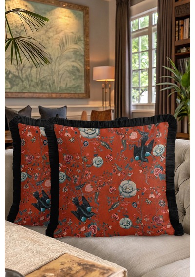 Vintage Çiçek Kuş Motifli Lüx Saçaklı Yastık Kılıfı-kırmızı Siyah İskandinav Püsküllü Kırlent Kılıfı Fırtına Çiçeği Vintage Çiçek Kuş Motifli Lüx Saçaklı Yastık Kılıfı-kırmızı Siyah İskandinav Püsküllü Kırlent Kılıfı Fırtına Çiçeği