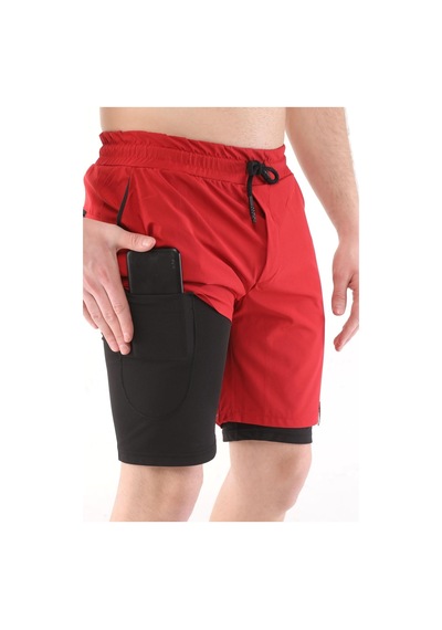 Ghassy Co. Ghassy Co Erkek Running Hızlı Kuruma Micropolyester Kısa Taytlı Şort 001 Kırmızı