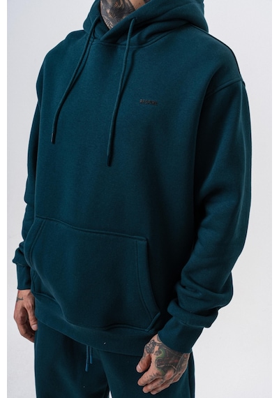 Erkek Respire Yazı Detaylı Kapüşonlu Basic Oversize Hoodie Zümrüt