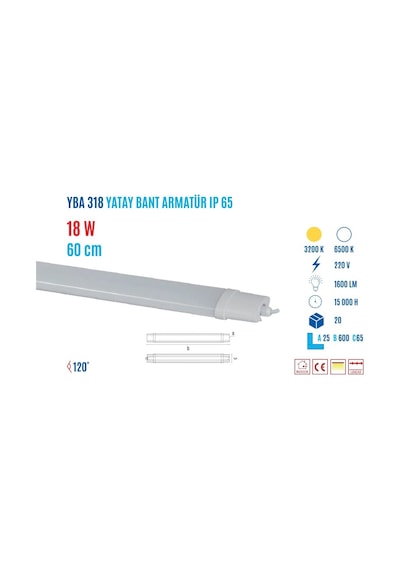 Ycl Yba-318B 18W 60Cm Beyaz Yatay Bant Armatür Beyaz