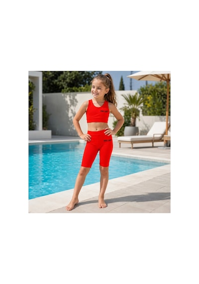 Rony Pony Kids Kız Çocuk Neon Kırmızı Crop Üst Ve Uzun Şortlu Mayo Takımı - 2 Parça