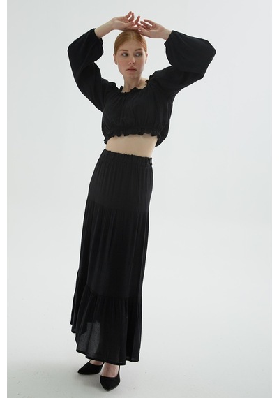 Fashion Friends 24y0220k1 Kadın Yakası Fırfırlı Crop Bluz 24Y0220K1-R1534 Siyah