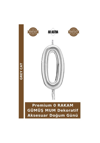 Premium 0 Rakam Gümüş Mum Dekoratif Aksesuar Doğum Günü