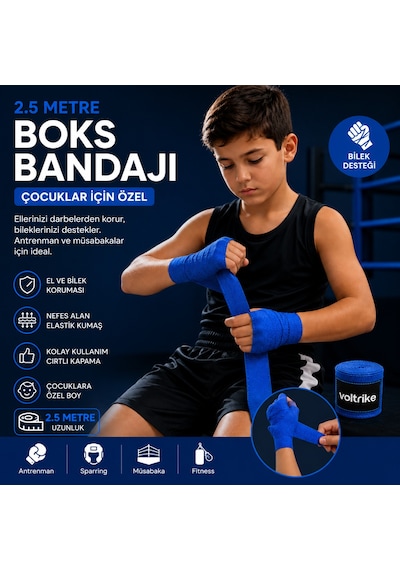 Voltrike Çocuk Boks-kickbox-muay Thai-sanda El Bandajı Mavi 2.5 Metre Çok renkli