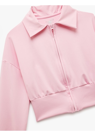 Koton Uzun Kollu Polo Yaka Fermuarlı Spor Ceket Pembe 5sak20013nk Gül