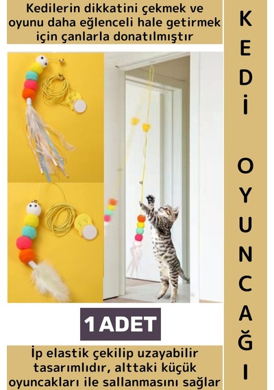 Kendinden Yapışkanlı Evcil Hayvan Pet İlgi Çekici Renkli Sevimli Eğitici Elastik Kedi Oyun Oltası