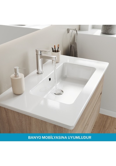 Isvea Sistema T-flat Slim İnce Formlu Lavabo 81 X 46,5 Cm Beyaz Beyaz