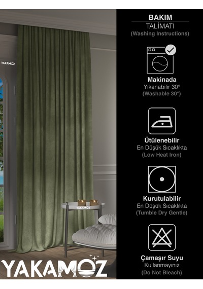 Yakamoz Kadife Görünüm Çağla Yeşili Ada Fon Perde Ekstraforlu Velvet Touch Serisi Çağla Yeşili