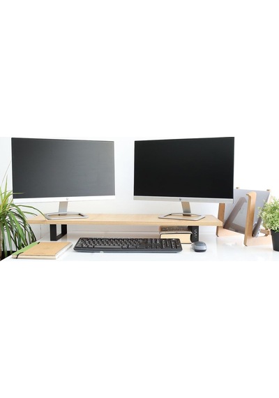 Hansdo Dual Monitör Standı İkili Monitör Standı Monitör Yükseltici Mdf Lam Safir Meşe