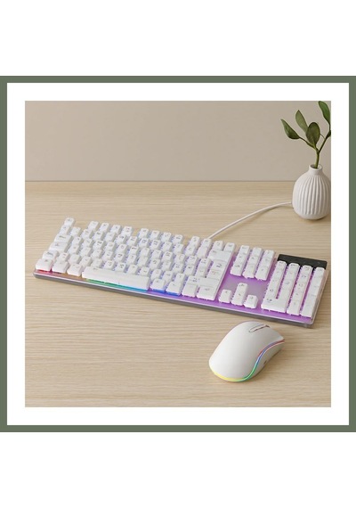 Bezos Usb Kablolu Oyuncu Klavye Ve Mouse Seti - Beyaz Rgb Bezos1