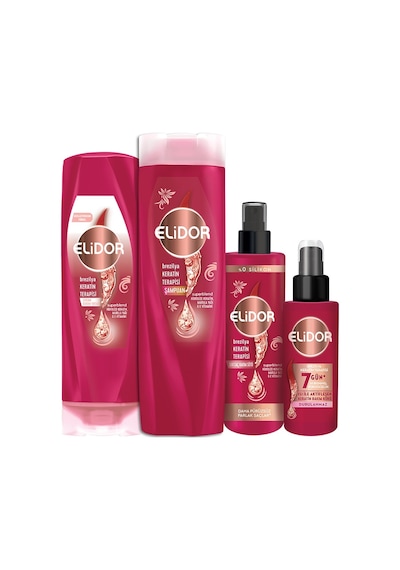 Elidor Brezilya Keratin Terapisi Şampuan + Serum Bakım Kremi + Sıvı Saç Bakım Sütü + Isı İle Aktifleşen Keratin Bakım Kürü