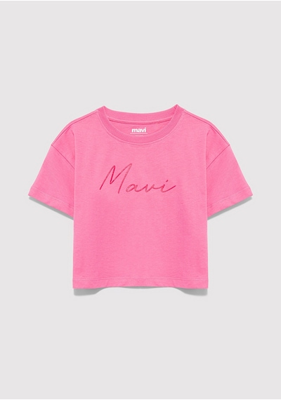 Mavi - Mavi Logo Baskılı Pembe Tişört 7610181-91355 Pembe