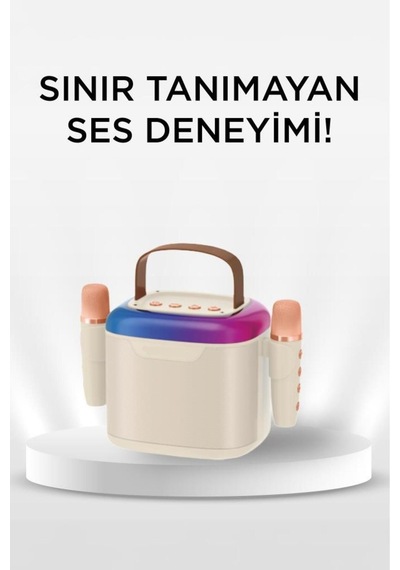 D51 Beyaz Çift Mikrofonlu Kablosuz Parti Hoparlörü