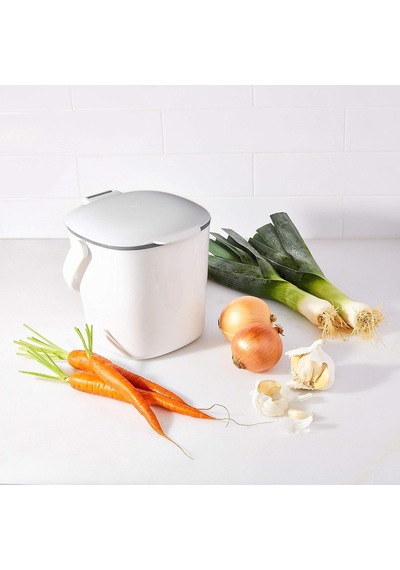 Oxo Good Grips Kompost Kovası, Beyaz, Koku Geçirmez Çöp Kutusu, Mutfak İçin, 2,8 L