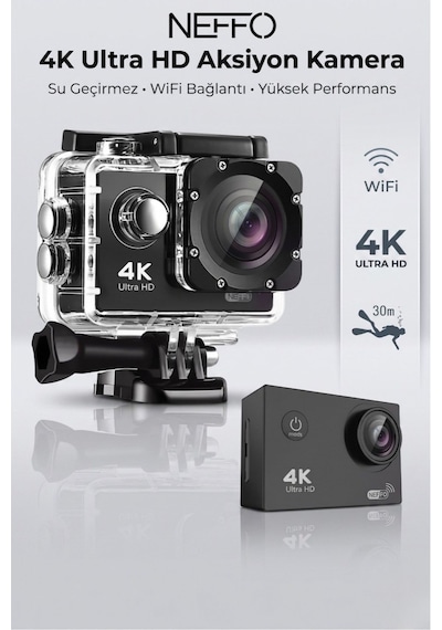 Aksiyon Kamera 4k Ultra Hd 170 Derece Çekim Wifi Bağlantılı 4k 30 Fps 16 Mp Siyah