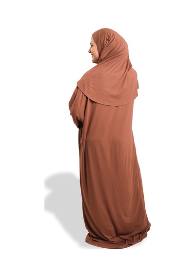 Hürrem Bone 2 Parça Namaz Elbisesi Viskon Düz 2504 14 Kahverengi