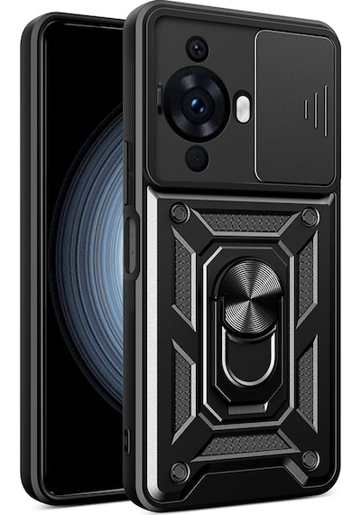 Huawei Nova 12s Uyumlu Kılıf Magnetik Standlı Kamera Korumalı Tchs Sürgülü Vega Kapak-siyah Siyah