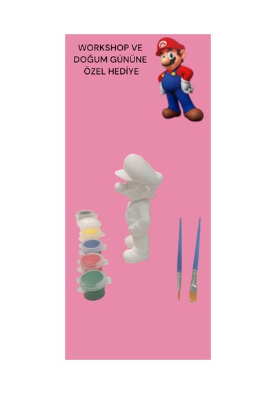 3d Süper Mario Figür Boyama Seti - Kendin Boya Hobi Ve Etkinlik Seti - Akrilik Boya + 2 Fırça