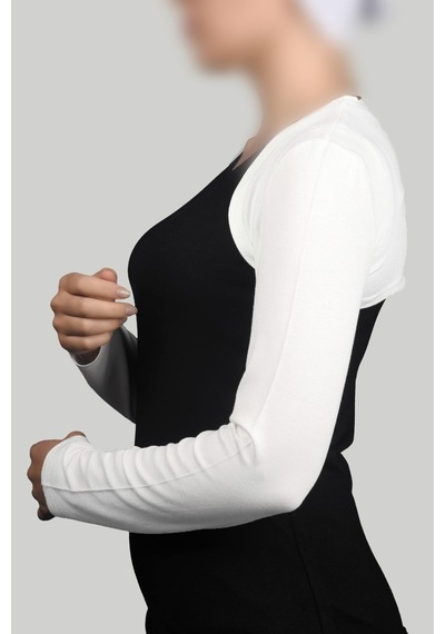 Altobeh Uzun Kollu Kadın Tesettür İçe Giyilen Bolero - Beyaz Çok Renkli