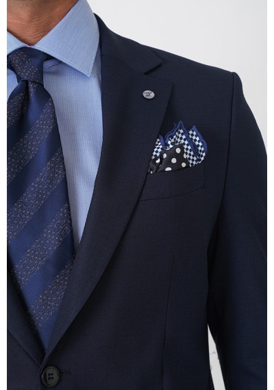 Efor Slim Fit Mono Yaka Çift Yırtmaç Esnek Yünlü Lacivert Takım Elbise Tk 947