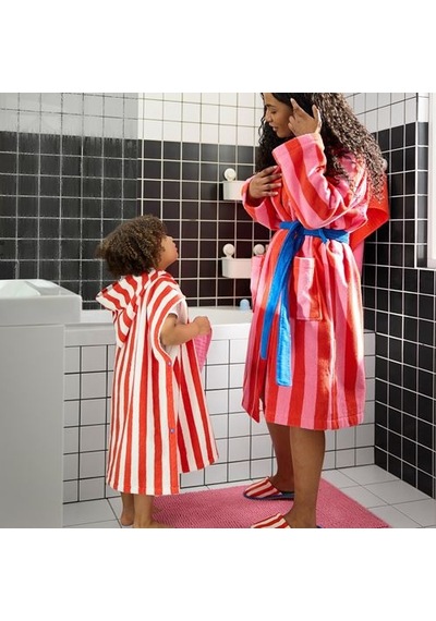 Ikea Skogssallat Bornoz, Kırmızı-pembe-çizgili, S/m