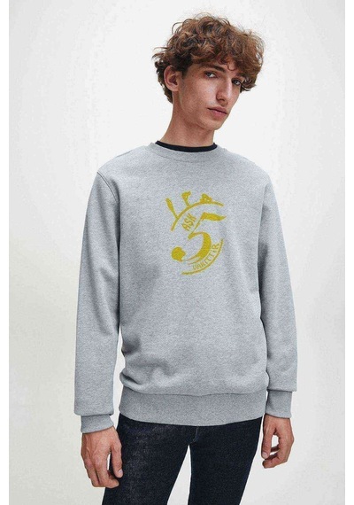 Aşk 5 Vakittir Baskılı Gri Melanj Erkek Örme Sweatshirt