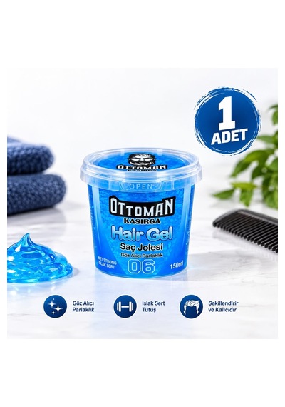 Ottoman Kasırga Hair Gel Islak Sert Saç Jölesi 150 Ml Mavi Güçlü Tutuş Parlak Görünüm 1 Adet