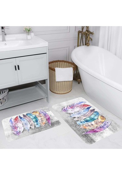 Rovigo Home Baskılı Kaymaz Taban 2 Li Banyo Paspas Takım Rvg5179-100X60-60X50 Çok Renkli