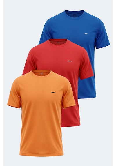 Slazenger Oswın 3 Lü Set Erkek Tişört Saks Mavi - Kırmızı - Turuncu