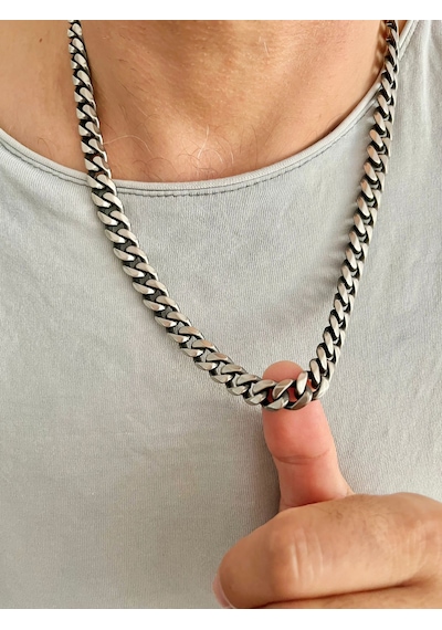 Erkek Gümüş Renk Gurmet Zincir Kalın Curp Cuban Model Titanyum Çelik Kolye Hediyelik