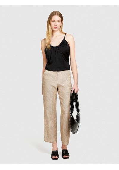 Sisley Keten Paçaları Dikişsiz Düz Paça Çizgisiz Pantolon Kadın Siyah Mix Pantolon - 324p4nthlf055