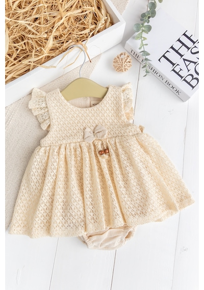 Babymod Dantet Detaylı Bodyli Kız Bebek Elbise Bej Bej