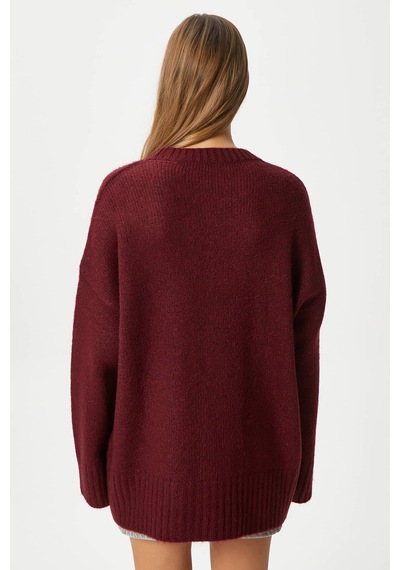 Ritnice Kadın Homy Yumuşacık Bisiklet Yaka Bordo Oversize Triko Kazak Bordo