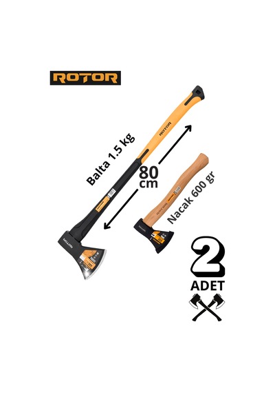 Rotor Fiber + Ahşap Saplı 2 Li Balta Nacak Seti