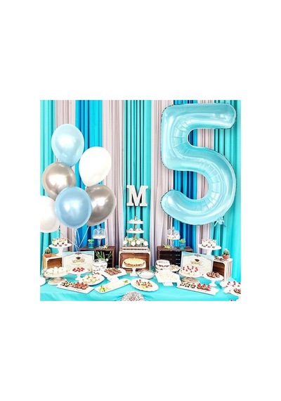 8 Rakam Pastel Mavi Folyo Balon 76 Cm Mavi